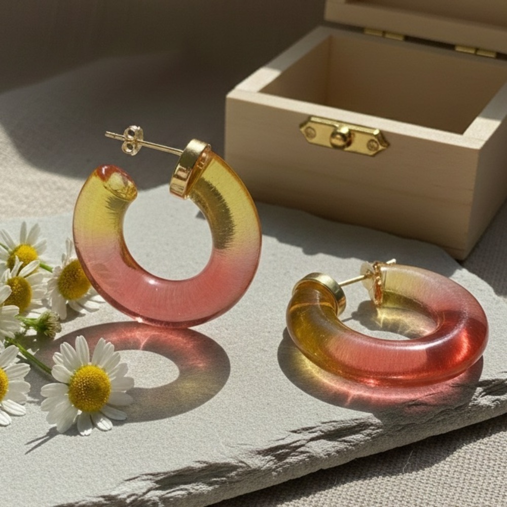 Sunset Ombré Lucite Chunky Hoop Earrings
